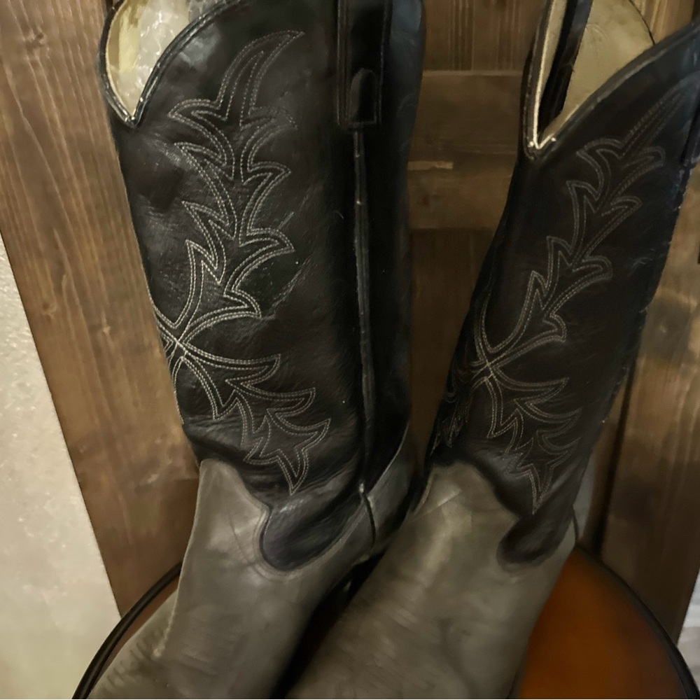 Men's Black and Gray Western Cowboy Boots Texas Brand - Picture 4 of 10